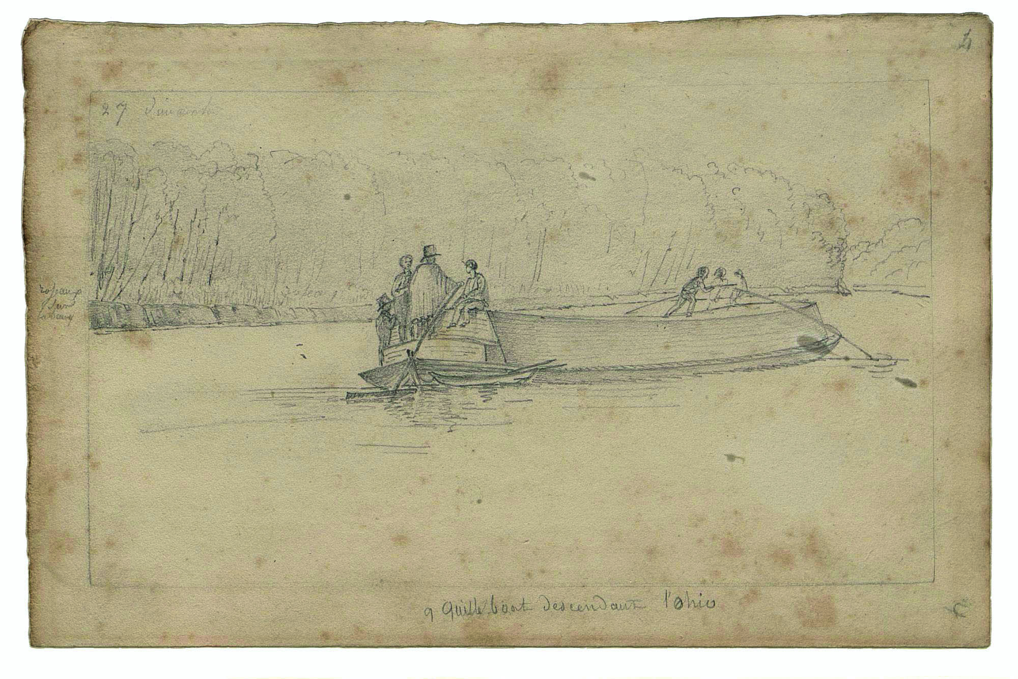 Keelboat on the Ohio River - by Charles-Alexandre Lesueur