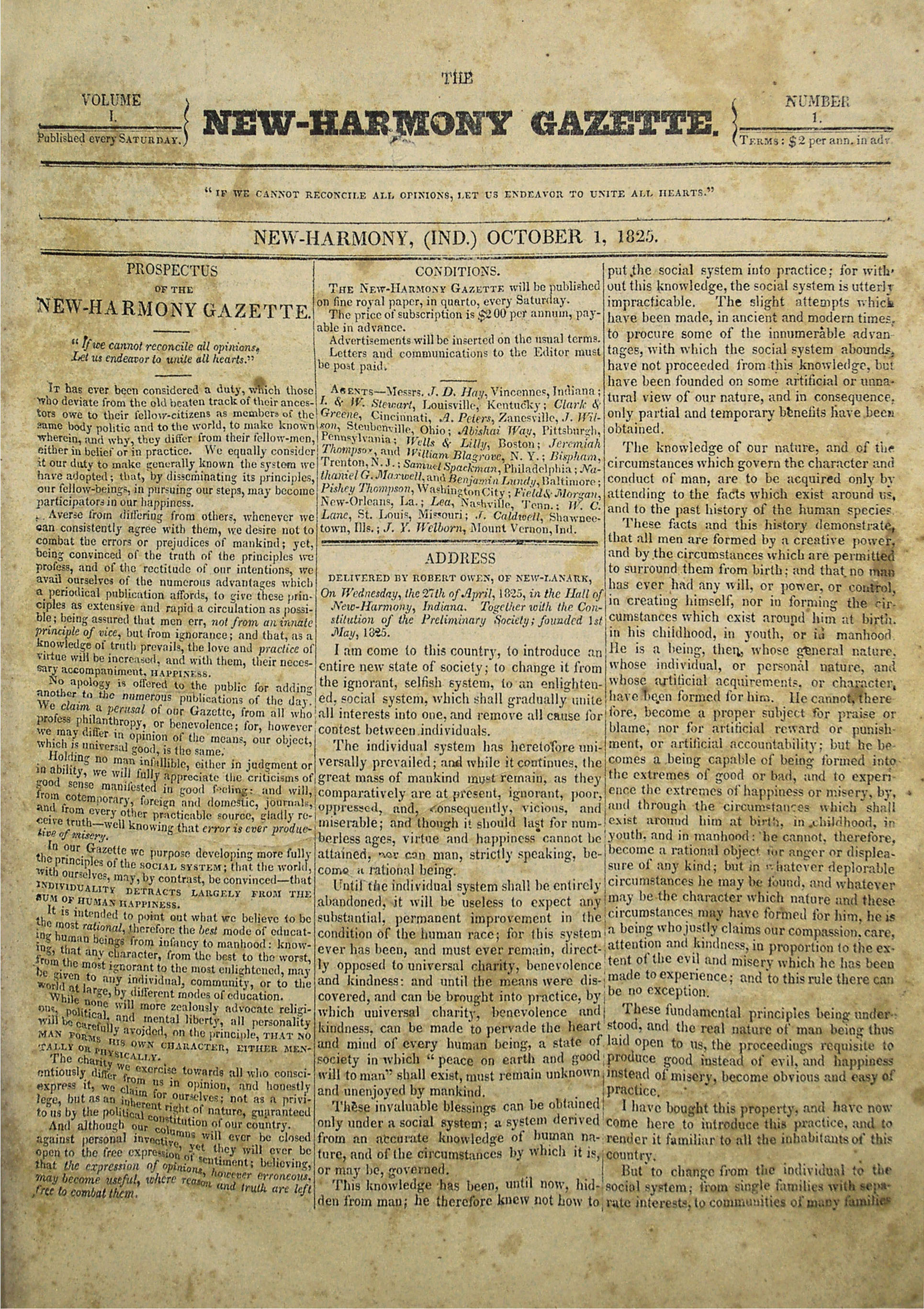 New Harmony Gazette, 1825